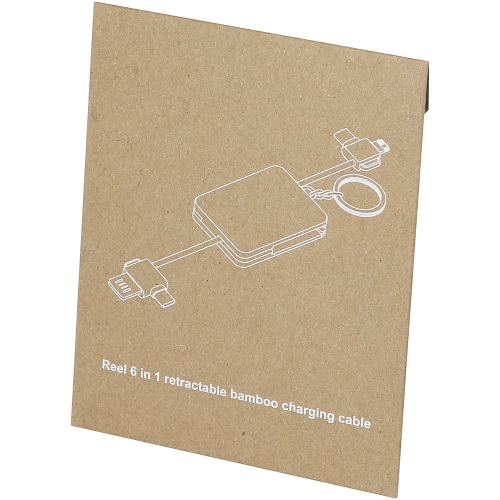 Reel 6-in-1 intrekbare bamboe sleutelhanger oplaadkabel