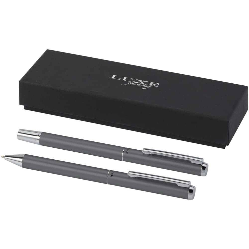 Lucetto cadeauset met balpen en rollerbalpen van gerecycled aluminium (zwarte inkt)