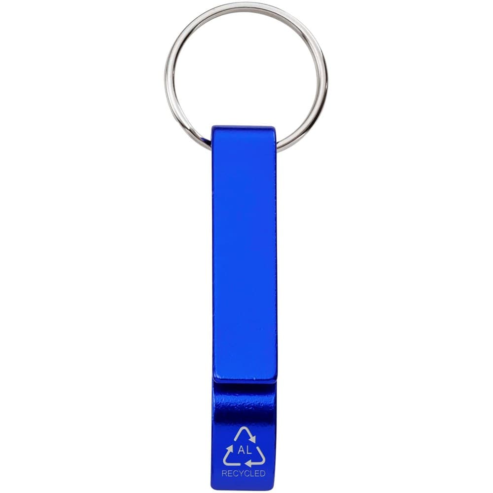 Tao fles- en blikopener van RCS gerecycled aluminium met sleutelhanger
