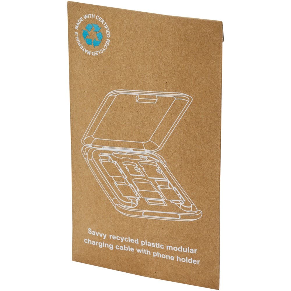 Savvy modulaire oplaadkabel van gerecycled plastic met telefoonhouder