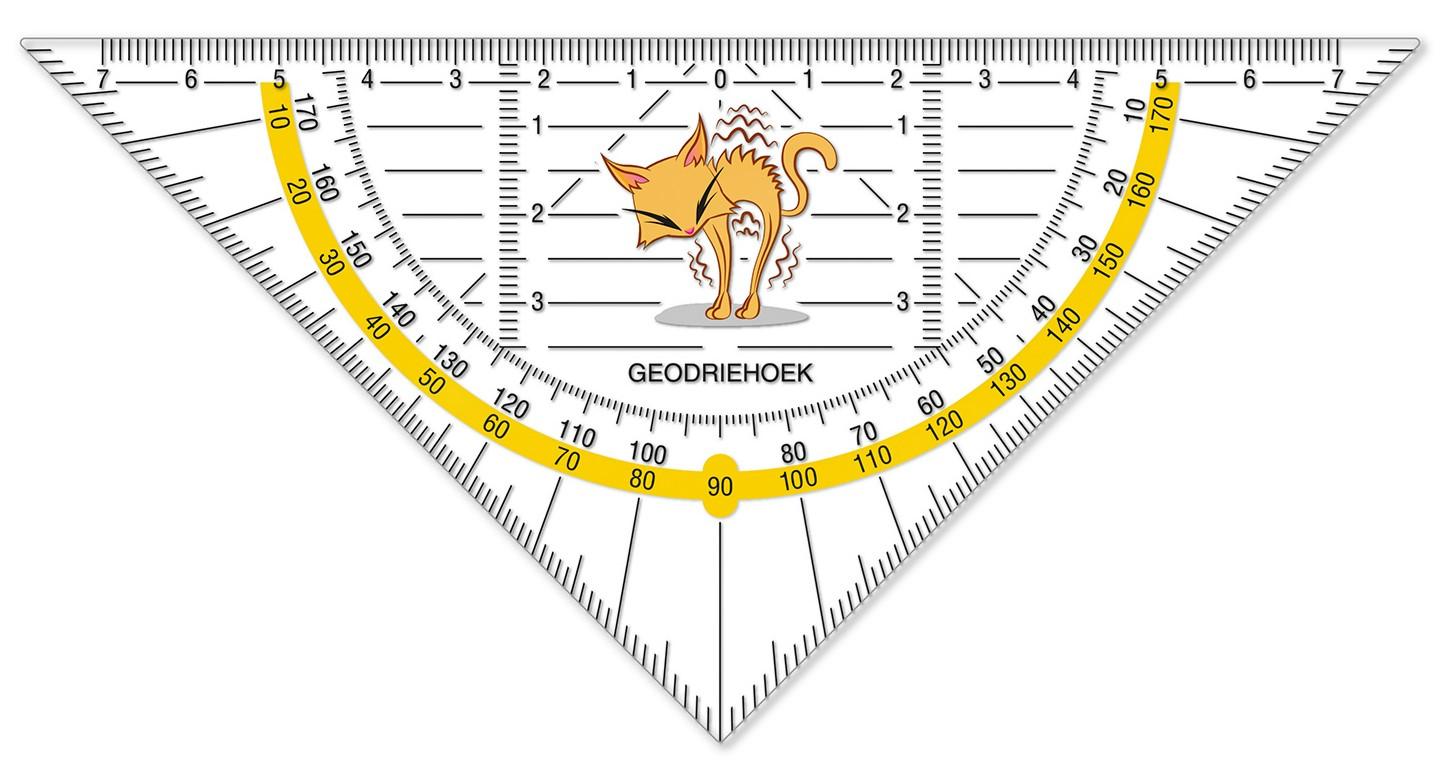 Transparante geodriehoek van PET 1 mm met full colour bedrukking