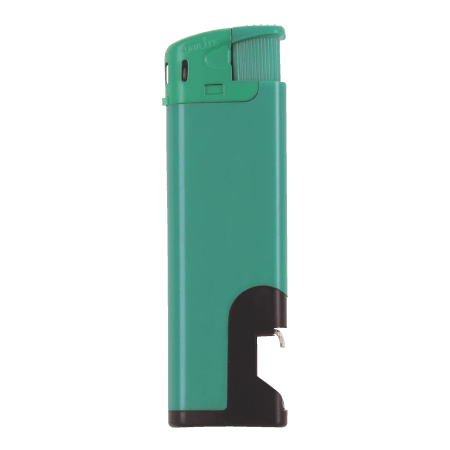 bedrukte groene elektronische aansteker met flesopener