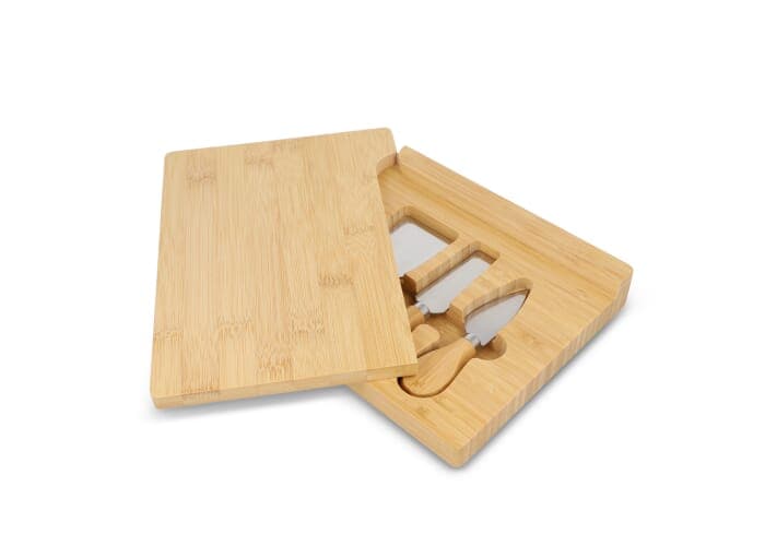 4 stuks bamboe kaas- en wijnset Natuur