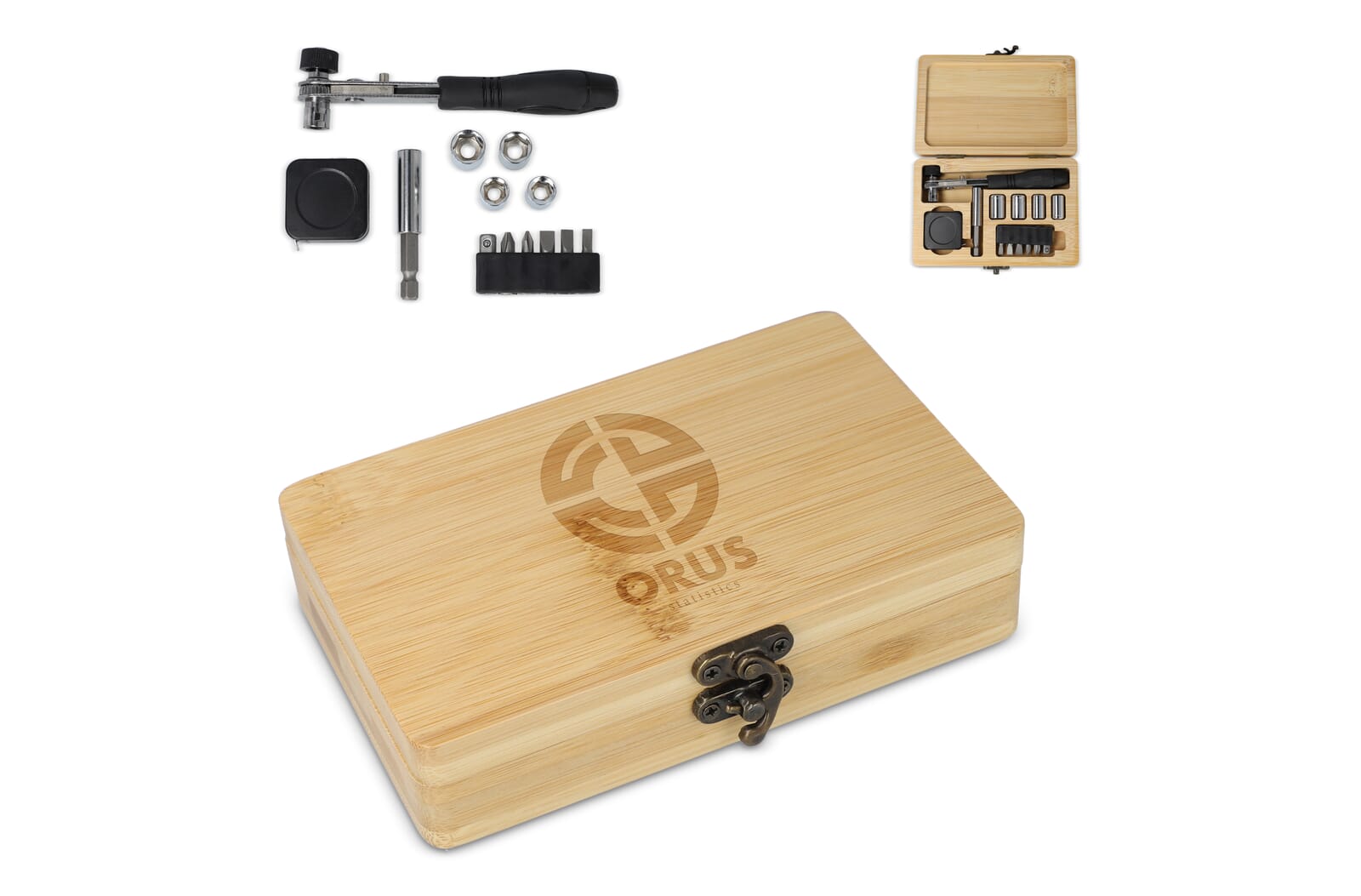 13-delige gereedschapsset in bamboe doos Natuur