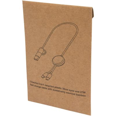 Chechia 5-in-1 30 cm datasynchronisatie- en 27 W snellaadkabel van gerecycled plastic met bamboe details
