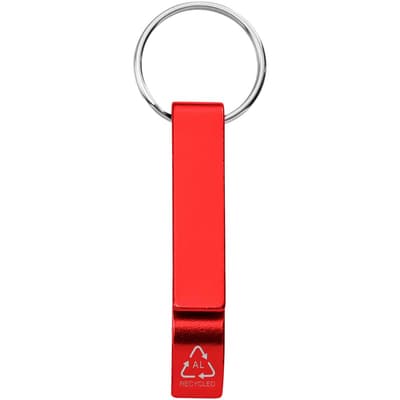 Tao fles- en blikopener van RCS gerecycled aluminium met sleutelhanger