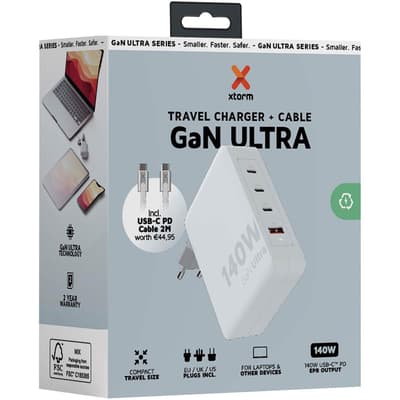 Xtorm XVC2140 GaN Ultra reislader van 140 W met USB-C PD kabel 240 W